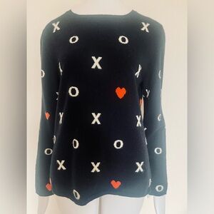 Chinti and parker XO Heart Black Cashmere Crewneck Long Sleeve Sweater Medium